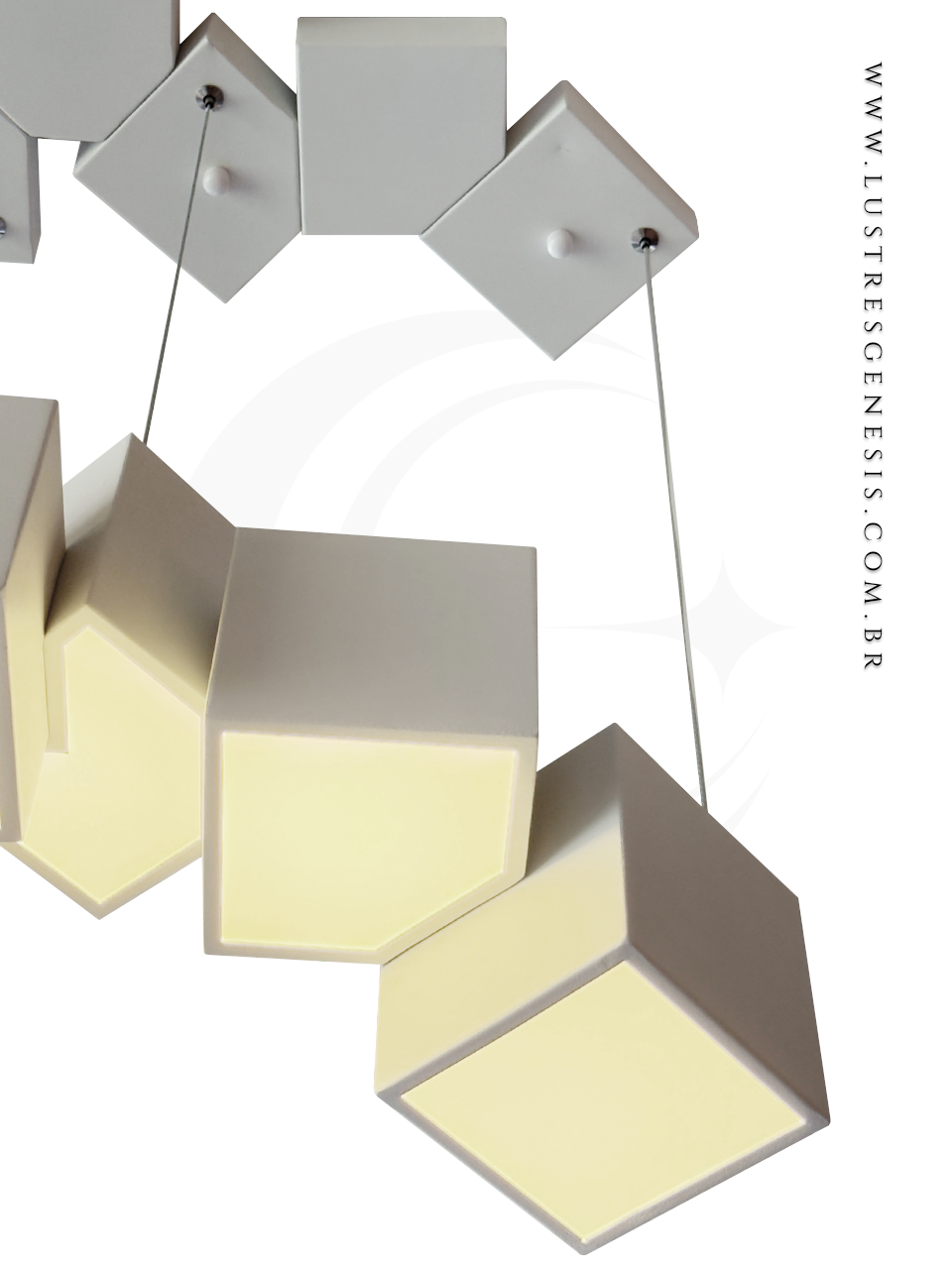 Detalhes do Lustre Pendente Quadrados Brancos Sogno com LED para Sala de Jantar, Quartos, Sala de Estar, Escritórios e Apartamentos